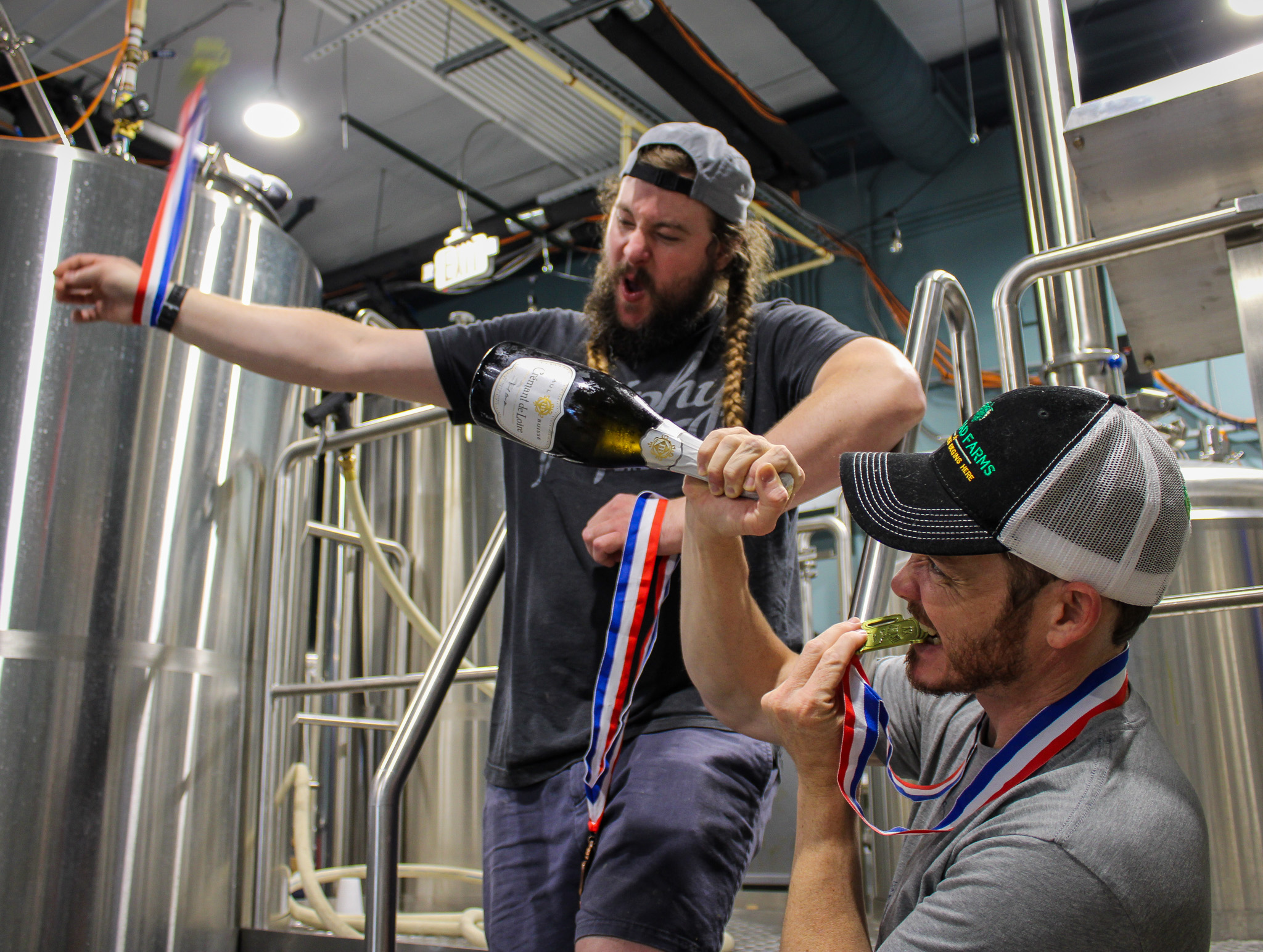 Ian and Mikey Celebrating US Open Beer Championships Medals