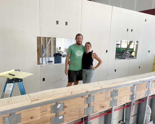 Harmony and Ian during construction of local taproom and brewery